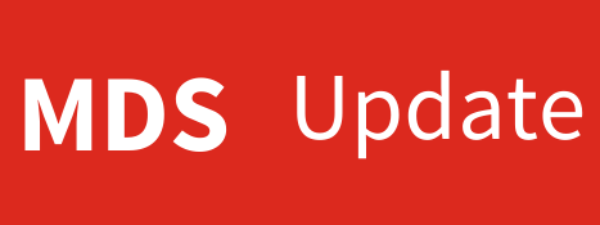 MDS Update, white letters on red background